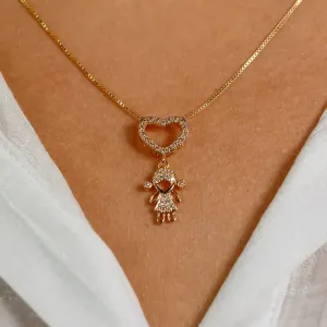 Colar Coração Cravejado e Menina