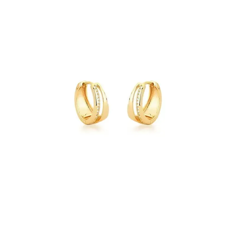 Argola 1 Linha Cravejada com 2 Linhas Lisas