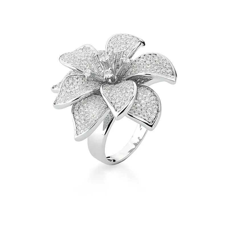 Anel Flor Magia Cravejado Zircônia