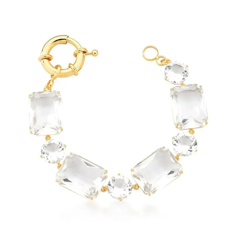 Pulseira Maleável Pedras Retangulares e Redondas Fecho Boia Pulseira Maleável Pedras Retangulares e Redondas Fecho Boia