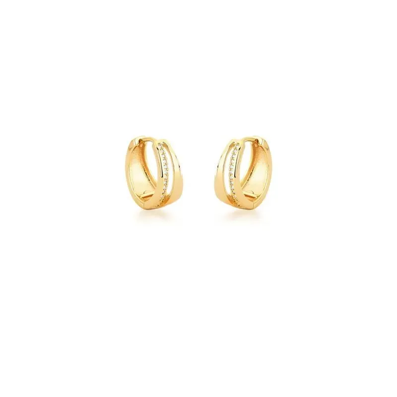 Argola 1 Linha Cravejada com 2 Linhas Lisas