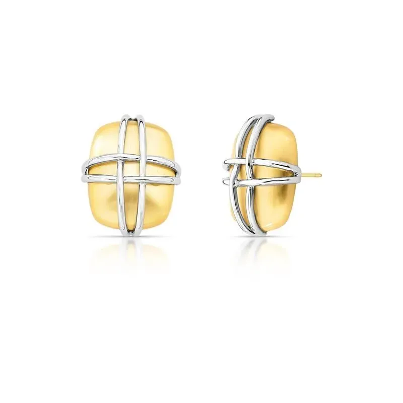 Brinco Acetinado banho Ouro 18K e 4 Linhas em Ródio Branco