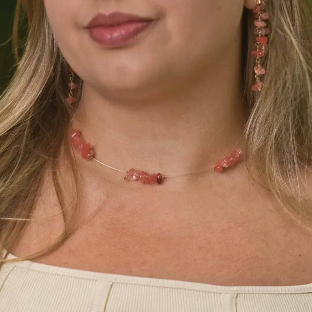 Choker Fio de Nylon Cascalho Cherry