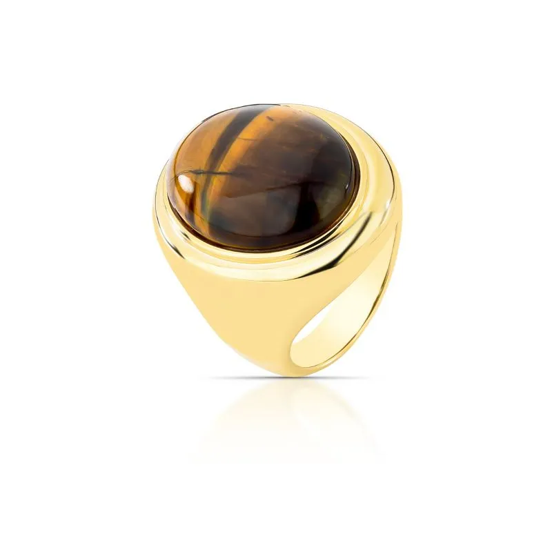 Anel Grande Pedra Olho De Tigre Oval