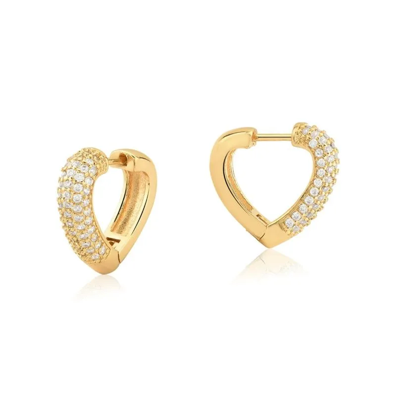 Brinco Argola Formato Coração Cravejado